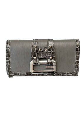 Guess Wallet & Cheque Book Holder Grey Faux Leather Vegan Croc Embossed